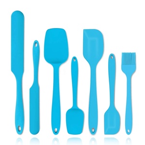 7Pcs Silicone Spatulas Blue Silicone Rubber Spatula Set Heat-Resistant Baking Utensils for Cooking Baking Tools