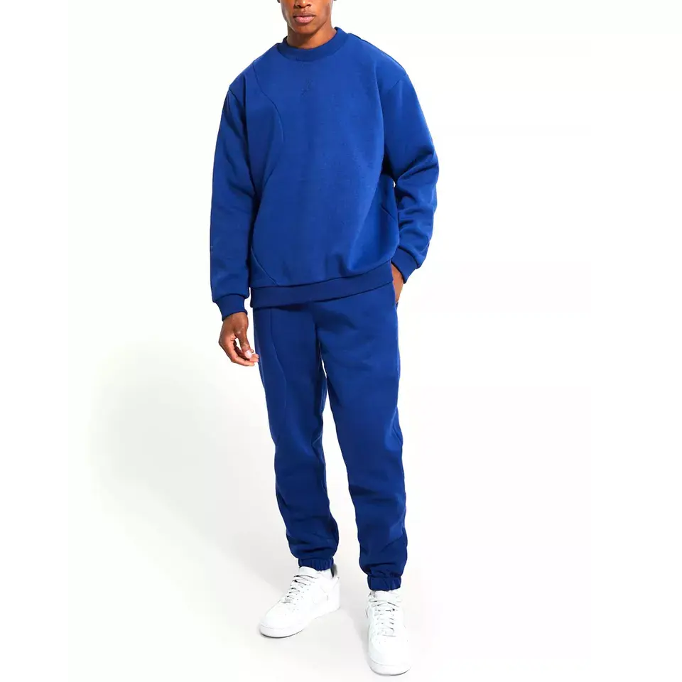 Sweat-shirt d'hiver bleu personnalisé pour hommes, jogging, sport, ensemble