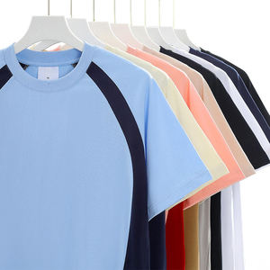 Fabricantes de ropa personalizada, camiseta de gran tamaño Premium, camiseta de calle deportiva Unisex bordada con patrón sólido de empalme - Product Image 1