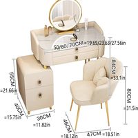 Ensemble coiffeuse de luxe moderne en bois massif avec miroir LED 3 couleurs, plateau en pierre frittée, bureau de maquillage pour chambre et buffet mobile