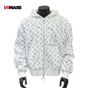 Vendita calda all'ingrosso abbigliamento quotidiano Casual personalizzato con cerniera circolare da uomo con cappuccio bianco con stampa a mezzaluna con cappuccio - Product Image 2