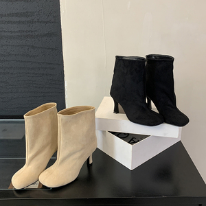 Nouvelles Bottines à Talon Haut Élégantes et Simples à Bout Rond Style Européen et Américain Automne 2025 – Couleur Unie Polyvalente - Product Image 4