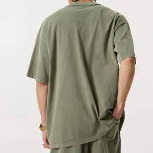 เสื้อยืดผ้าฝ้ายธรรมดาเปิดไหล่สำหรับทุกเพศเสื้อยืดซักกรดไซส์ใหญ่พิเศษ - Product Image 3