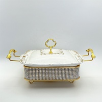 Hochwertiger Goldener Quadratischer 1,2L 1,8L Keramik-Chafing-Dish Servierschale Buffet-Speisenwärmer-Set für Restaurant Hochzeit Party