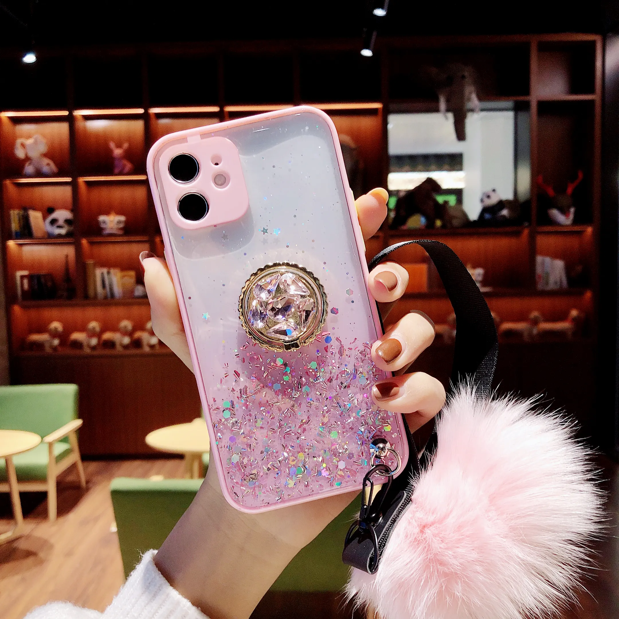 shockproof protection bling diamond holder Phone case for iphone 7 8 11 plus tpu phone case xs Max tpu XR phone case with strap