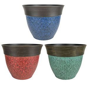 Pot de fleurs en plastique PP bicolore, corps <span class=keywords><strong>rouge</strong></span> moucheté, bordure bronze foncé brossé, rond, pour la maison et le jardin - Product Image 6