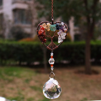 Suncatcher fenêtre suspendu arbre de vie puce Chakra pierres en forme de coeur boule de cristal prisme pendentif rétroviseur voiture charme