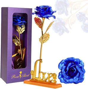 <span class=keywords><strong>24K</strong></span> rosso della rosa di plastica stelo lungo rosa immerso in oro con scatola regalo migliore regalo per san valentino della madre anniversario - Product Image 4