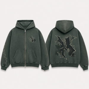 Vente en gros OEM – Sweat à capuche zippé pour homme en tissu épais 500 g/m², délavé à l'ozone, motif « Broken <span class=keywords><strong>Serif</strong></span> », avec logo personnalisé – Fabricant - Product Image 2