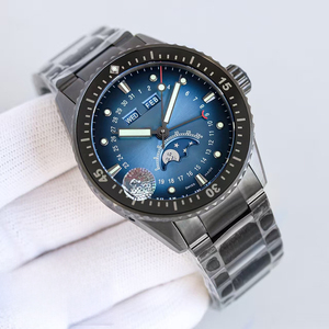 Breathtaking Custom <b>Silver</b> Case Blue Dial Skeletonized Moonphase Complete Calendar Automatic Mechanical Professional Men Watch - Product Image 1
