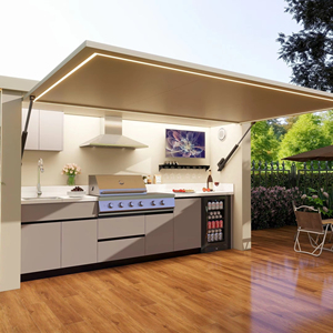 <span class=keywords><strong>Cucina</strong></span> Esterna Modulare in Acciaio Inox, Armadietti da <span class=keywords><strong>Cucina</strong></span> Resistenti alle Intemperie con Tetto a Controllo Remoto - Product Image 1