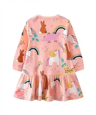 High Quality Long Sleeves Autumn Winter Baby Girls Dress Cartoon Print Wholesale Pink Cotton Kids Girls Dress Clothing