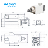 Moteur de broche refroidi par air G-Penny 1,5 kW ER20 de type carré 220 V/380 V avec onduleur/VFD 1,5 kW avec/sans bride de montage