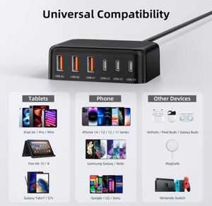 Best Selling USB <b>C</b> Charger 100W Multi USB Desktop Charger <b>Type</b> <b>C</b> 6-Port GaN Portable Travel Charging Station 5ft Cord - Product Image 4