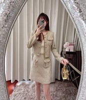 Tweed Frenchy Femme Élégance Style Manteau Bougie Veste Courte & Jupe Ensemble Plaid Motif Moulante Robe et Veste 2 Pièces Ensemble De Fête