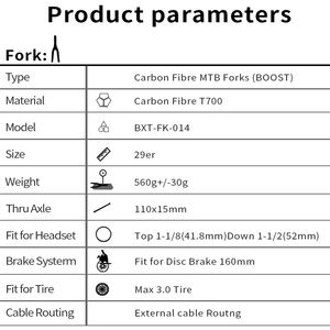 <span class=keywords><strong>Fourche</strong></span> de VTT en carbone <span class=keywords><strong>BXT</strong></span> FK-014 29er Boost 110*15mm Frein à disque <span class=keywords><strong>Fourche</strong></span> de vélo de montagne 29 pouces Tube conique Routage de câbles externe <span class=keywords><strong>Fourche</strong></span> VTT - Product Image 3