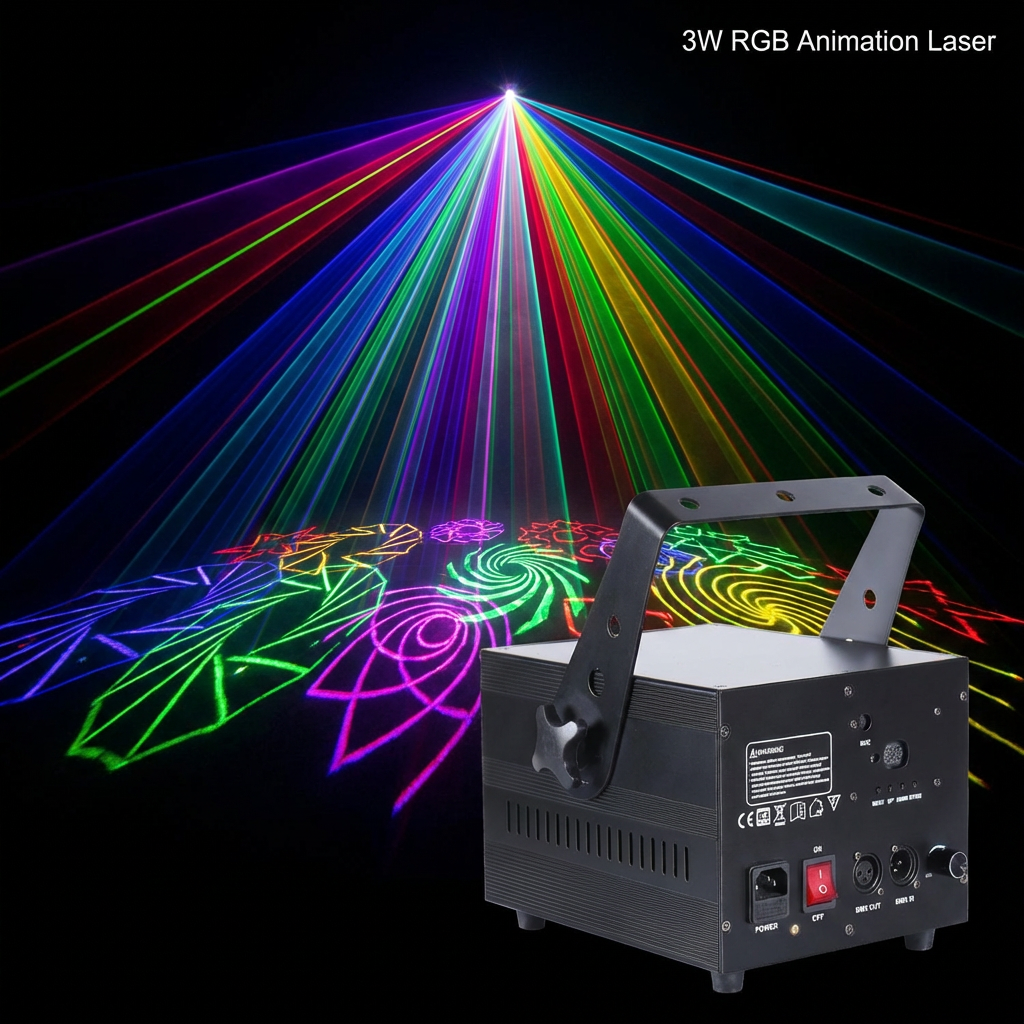 Concert DJ Club Show 3W RGB Full Color Animation Laser Light ILDA DMX512 High Speed Scanner Stage Effect