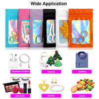 Sac à fermeture éclair hologramme à impression personnalisée pochette d'emballage de sachet holographique refermable anti-odeur mini sac à zip-lock avec fenêtre transparente