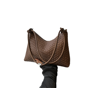 Bolso de mano tejido de cuero PU de estilo bohemio de lujo para mujer, bolso de hombro tejido de gran capacidad, cierre de cremallera, bolso esmerilado de moda - Product Image 4