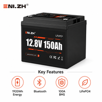 Batterie LiFePO4 à semi-conducteurs Enlzh 12,8 V 150 Ah avec BMS 100 A pour bateaux, camping-cars, stockage d'énergie solaire, véhicules électriques et autres systèmes à 4 cellules