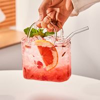 Tasse en verre moderne en forme de sac à main avec poignée et paille, créative, portable, transparente, pour fêtes, jus glacé au citron, boissons froides