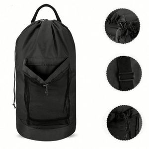 Custom logo High Quality Heavy Duty Durable Travel Storage Bag Drawstring 600d Oxford Clothes Mesh Laundry Wash <b>Backpack</b> Bag - Product Image 6