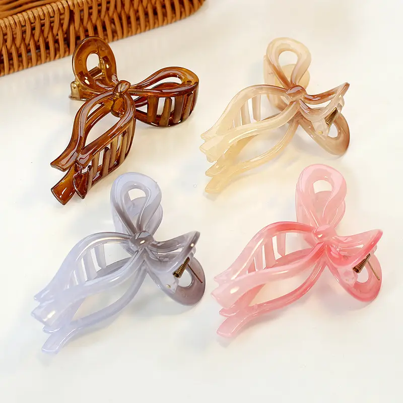 Large Glossy Clear Large Plastic Ribbon Bow Shaped Hair Claw Designer Women Accessories Transparent Hair Clamp Clip Glitter