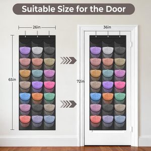 Organisateur de chapeaux à suspendre sur la porte, 24 poches, support de rangement transparent pour casquettes de baseball, fixation murale avec 3 crochets, noir - Product Image 5