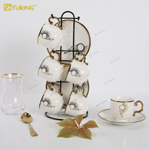 Набор из 6 роскошных арабских кофейных чашек с золотым ободком – фарфоровая посуда для напитков с блюдцами и подарочной коробкой - Product Image 3