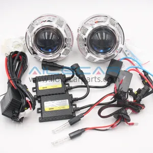 Auto Headlamp Retrofit Proyektor LHD Kit 3.0 Inch dengan Panamera Kafan Putih LED Lingkaran Cahaya Universal Socket HID Lampu dan Ballast