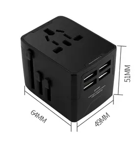 Cargador de viaje adaptador de corriente internacional: adaptador de viaje USB universal todo en uno con 4 USB para Euro, AU, UK, USA 6A