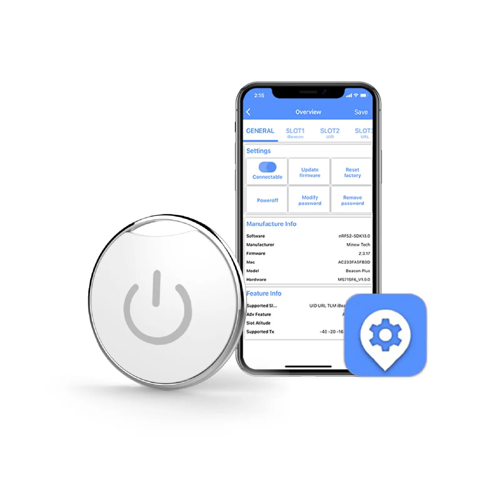 อุปกรณ์ IoT Ble แท็กติดตามตําแหน่งในร่มตําแหน่งสวมใส่ได้ Ibeacon Ble Beacon บลูทูธพร้อมปุ่ม Sos