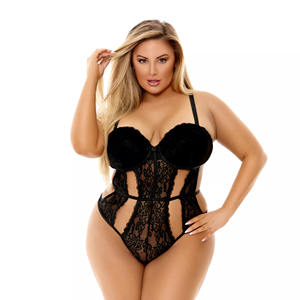 Personalizado al por mayor logotipo señora ropa de dormir Sexy moda ahueca hacia fuera las mujeres conjunto de lencería negro Rhinestone tiras de talla grande mono de encaje - Product Image 1