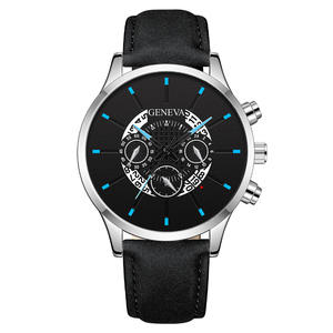 New men's watch three-eye leather strap quartz <b>wristwatch</b> business style calendar men's watch - Product Image 3