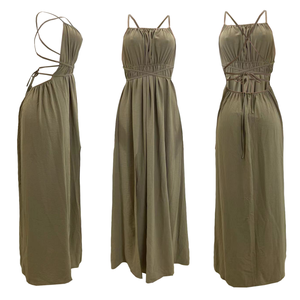 J6035 en stock, <span class=keywords><strong>Vestido</strong></span> <span class=keywords><strong>largo</strong></span> de verano 2026 para mujer, sin espalda, con tirantes, estilo <span class=keywords><strong>tubo</strong></span>, maxi, con abertura, ajustado, para vacaciones - Product Image 5