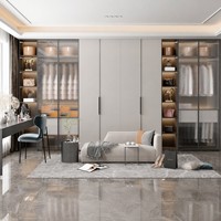 Système de dressing sur mesure avec armoire intégrée, portes vitrées, éclairage LED et îlot de rangement pour chambre de luxe