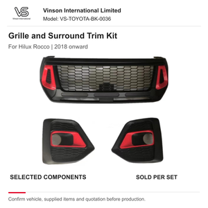 Kit de molduras para la parrilla y los faros antiniebla para Toyota Hilux Rocco 2018 en adelante, parrilla y marcos con detalles en rojo. - Product Image 1