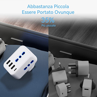Adaptateur de voyage italien pour le Royaume-Uni, multiprise avec 3 prises CA, 3 ports USB, 1 port Type-C, en cuivre, 13A, résistant aux manipulations, boîtier ignifuge