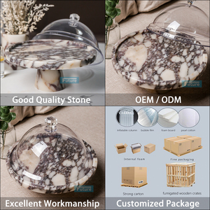 Wholesale Price Free Design Natural Stone Calacatta Viola extra Large Luxury <strong>Marble</strong> Holder <strong>Cake</strong> <strong>Stand</strong> with Lid - Product Image 3