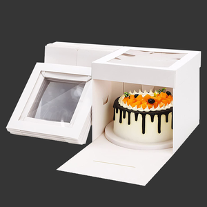 High Quality Custom Food Pastry Square Cardboard Bakery Clear 10 12 Inch White Packaging Tall Cake Box With Separate Lid
