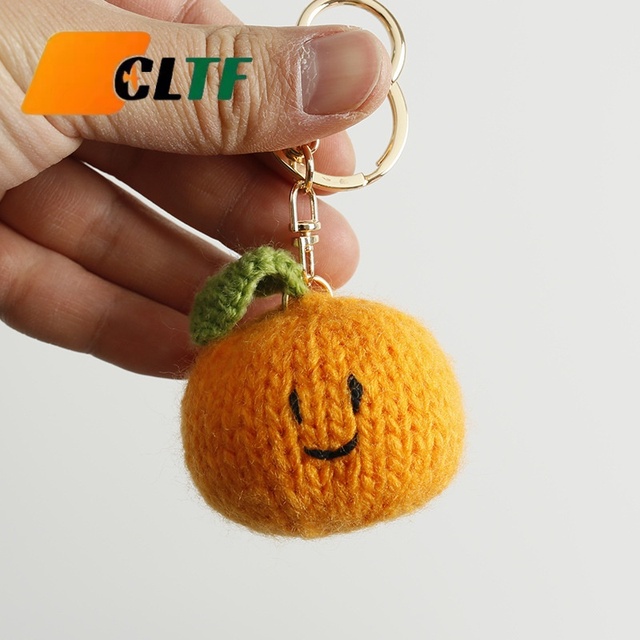 Handmade Crochet Orange Keychain Bag Charm Crochet Fruits Knitted Artificial Fruits Pumpkin Crochet Decor Harvest Thanksgiving