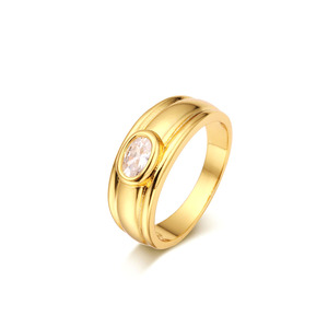 Wholesale High Quality Simple Design <b>Dainty</b> Chunky 18k Gold Plated Cubic Zirconia <b>Rings</b> for Women and Men - Product Image 2