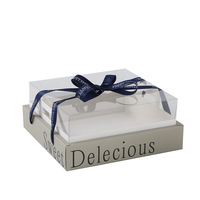 Nouvelle boîte d'emballage rectangulaire à quatre compartiments en carton alimentaire pour desserts, personnalisable avec logo, impression offset pour gâteaux et mousses