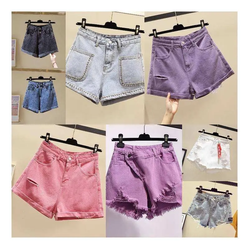 Best women's summer wear 2024 new fashion plus size elastic waisted loose fitting high waisted hot denim shorts cheap wholesale