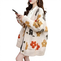 Cardigan épais en tricot à col en V et motif floral, style influenceur, pour femme, style japonais, nouvelle collection automne/hiver 2025, tendance