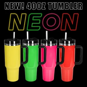 Màu sắc mới 40oz Neon phiêu lưu quencher thép không gỉ đôi tường chân không du lịch Mug 40oz Neon màu Tumbler với xử lý