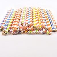 Pailles en papier rayées colorées jetables, pailles en papier robustes pour jus, café, boissons