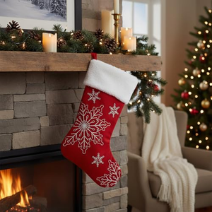 Chaussette de Noël personnalisée en polyester de luxe, broderie velours rouge et vert, style traditionnel, vente en gros, haute qualité, promotion - Product Image 5