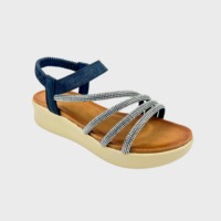 Sandales compensées d'été pour femmes, à plateforme basse, bout rond ouvert, avec strass et bride élastique, à enfiler, chaussures compensées épaisses, vente en gros