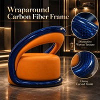 Fauteuil d'appoint moderne avec coque en fibre de carbone bleue et assise en cuir orange pour salon, hôtel, salle d'exposition